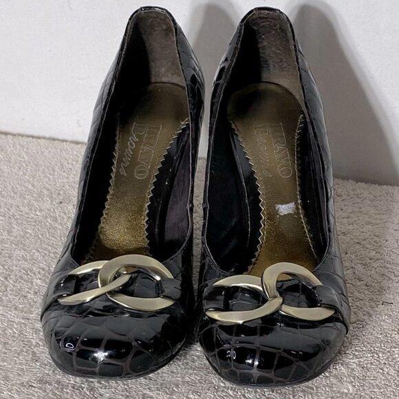 Bravo Browns Brown Lara Croc Embossed Patent Leather Heels W Brass Buckles 7.5 - Picture 14 of 14